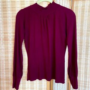 Tahari jersey wine cotton turtleneck delicate burgundy ballon sleeve lightweight
